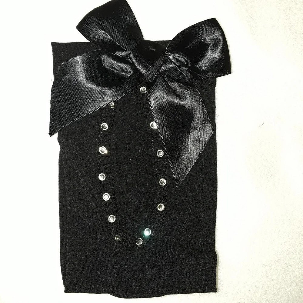 Sexy Black Bow Crystal Thigh High Tights O/S - Picture 4 of 4